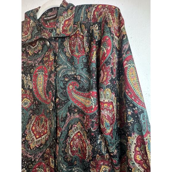 Vtg Notations Paisley Boho Silk Like Long Sleeve Button Up Size Small - Picture 5 of 7